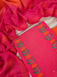 Handloom Pure Cotton Unstitched Salwar - Pink with Orange