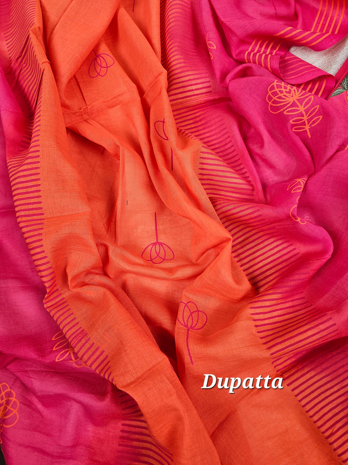 Handloom Pure Cotton Unstitched Salwar - Pink with Orange