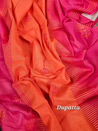 Handloom Pure Cotton Unstitched Salwar - Pink with Orange