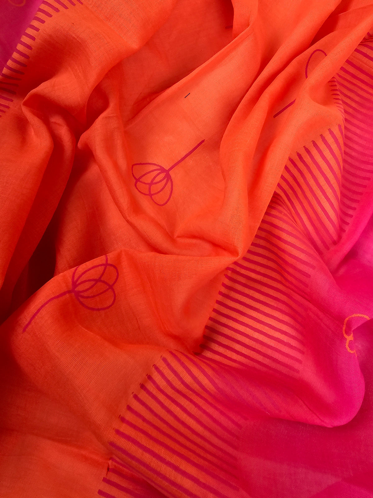 Handloom Pure Cotton Unstitched Salwar - Pink with Orange