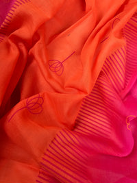 Handloom Pure Cotton Unstitched Salwar - Pink with Orange