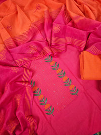 Handloom Pure Cotton Unstitched Salwar - Pink with Orange