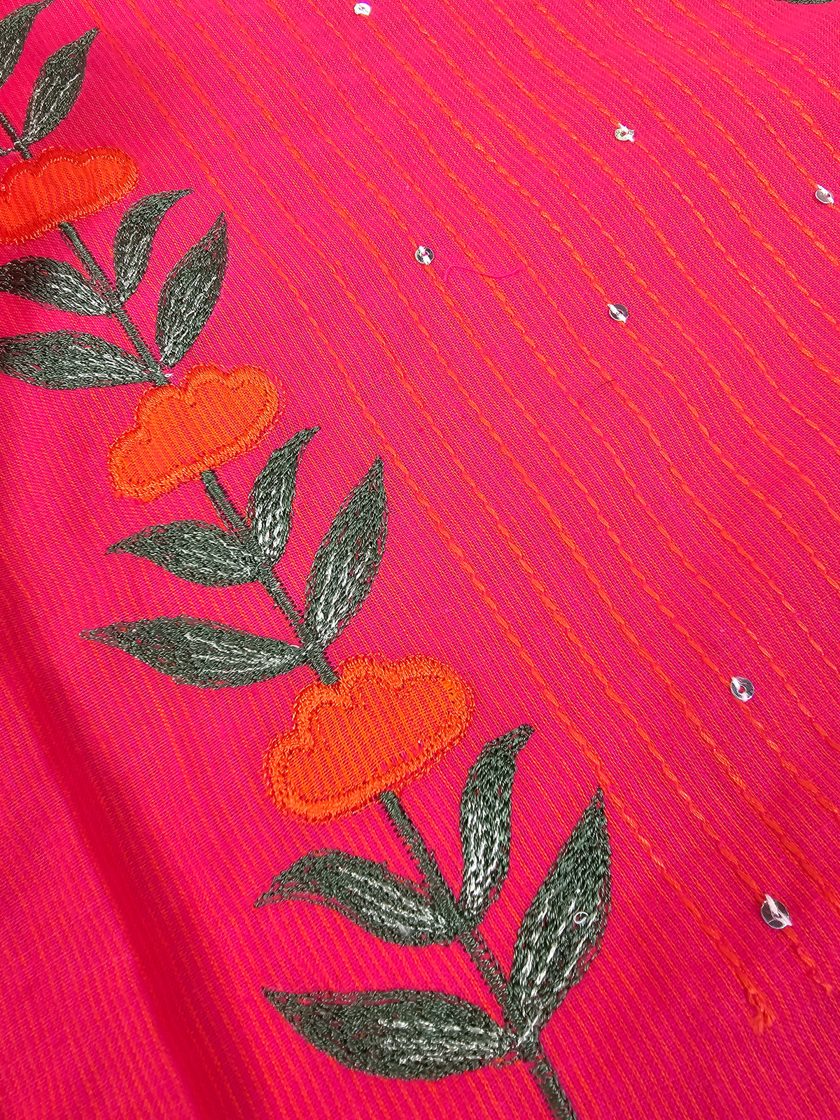 Handloom Pure Cotton Unstitched Salwar - Pink with Orange