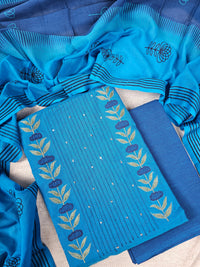 Handloom Pure Cotton Unstitched Salwar - Blue with Dark Blue