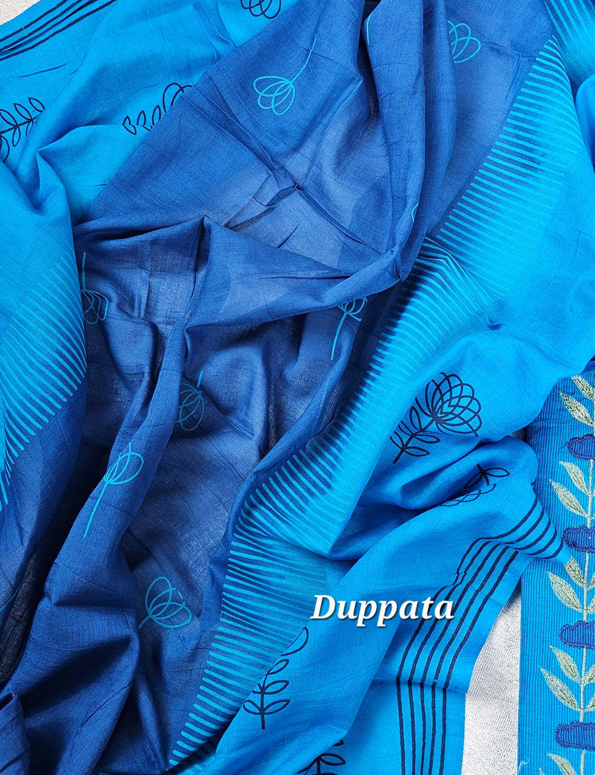 Handloom Pure Cotton Unstitched Salwar - Blue with Dark Blue