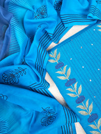 Handloom Pure Cotton Unstitched Salwar - Blue with Dark Blue