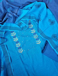 Handloom Pure Cotton Unstitched Salwar - Blue with Dark Blue