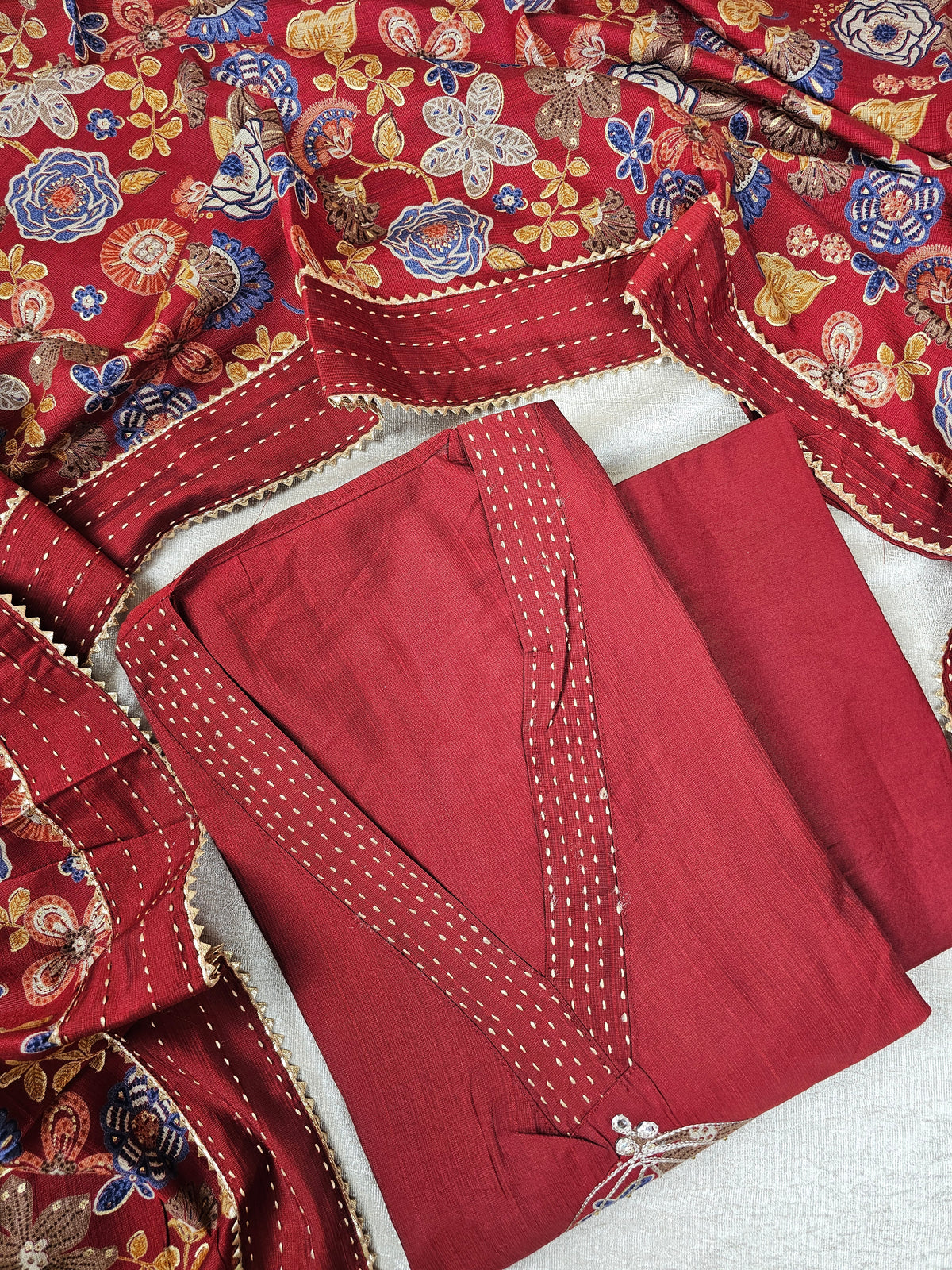 Soft Silk Unstitched Salwar - Dark Maroon