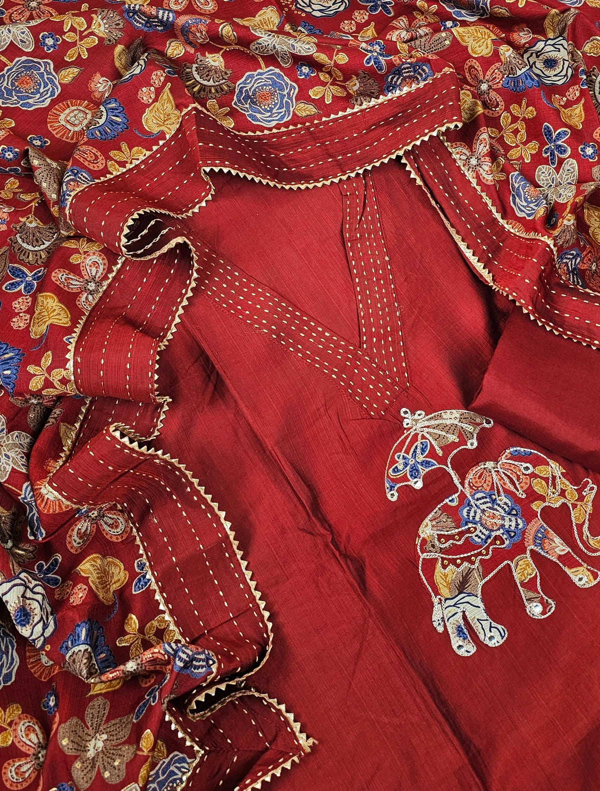 Soft Silk Unstitched Salwar - Dark Maroon