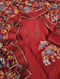 Soft Silk Unstitched Salwar - Dark Maroon