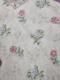 Linen Unstitched Salwar Suit  - Cream with Lavender