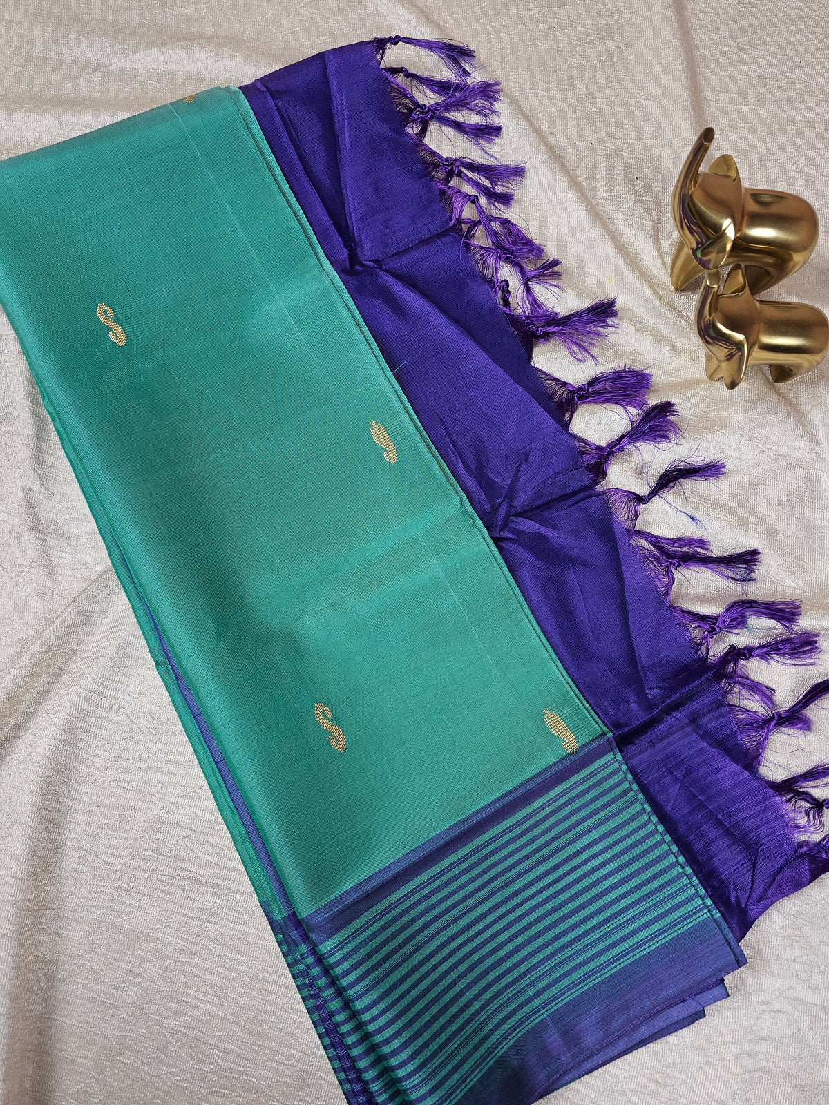 Chinnalampattu Saree - Sea Green with Blue