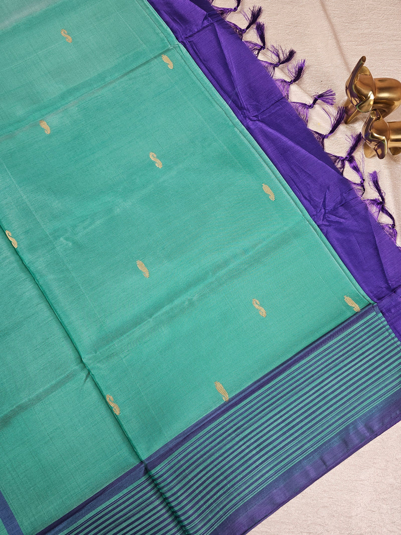 Chinnalampattu Saree - Sea Green with Blue