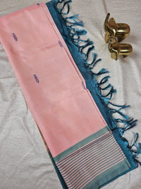 Chinnalampattu Saree - Pastel Peach with Peacock Blue