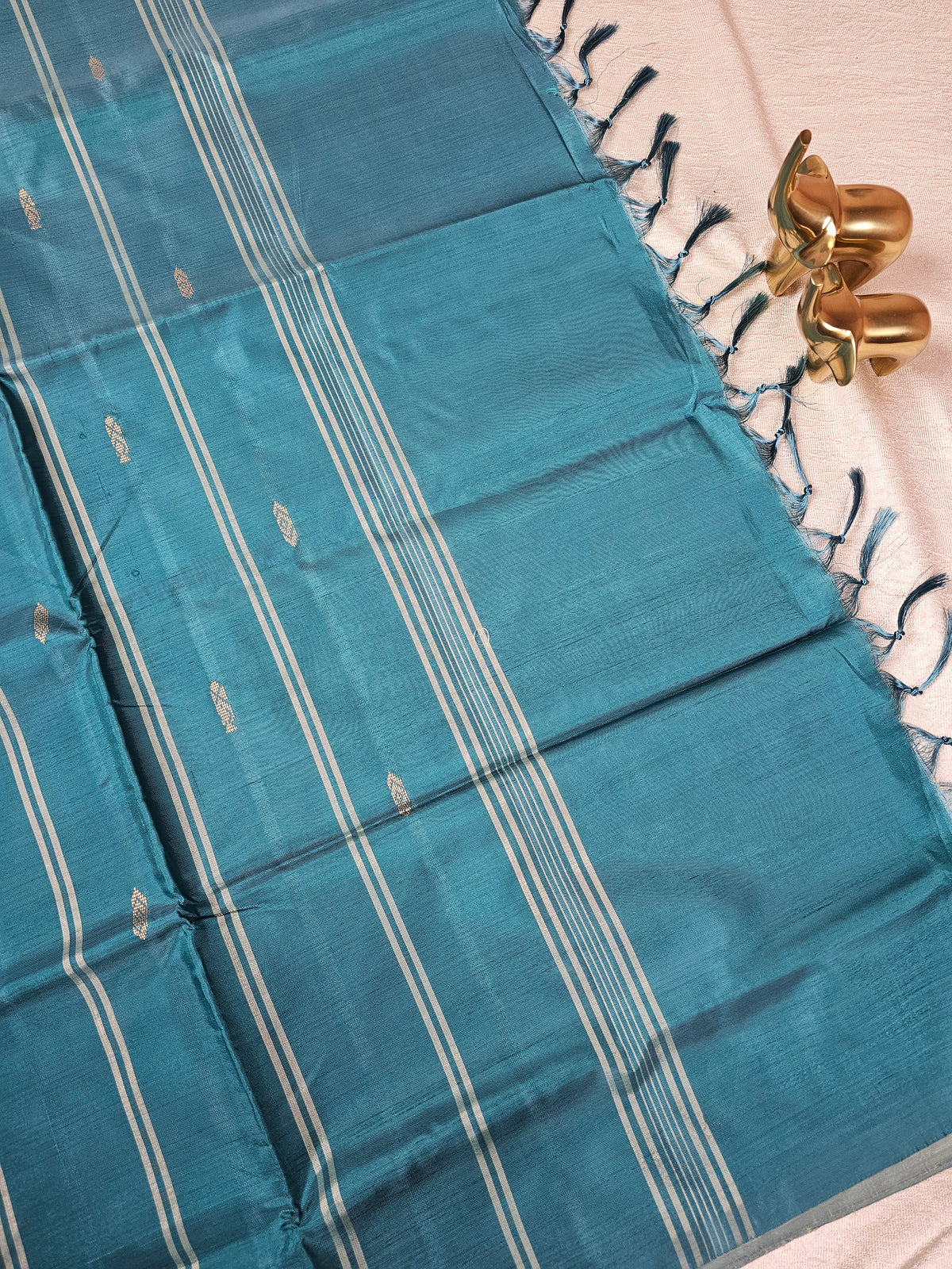 Chinnalampattu Saree - Pastel Peach with Peacock Blue