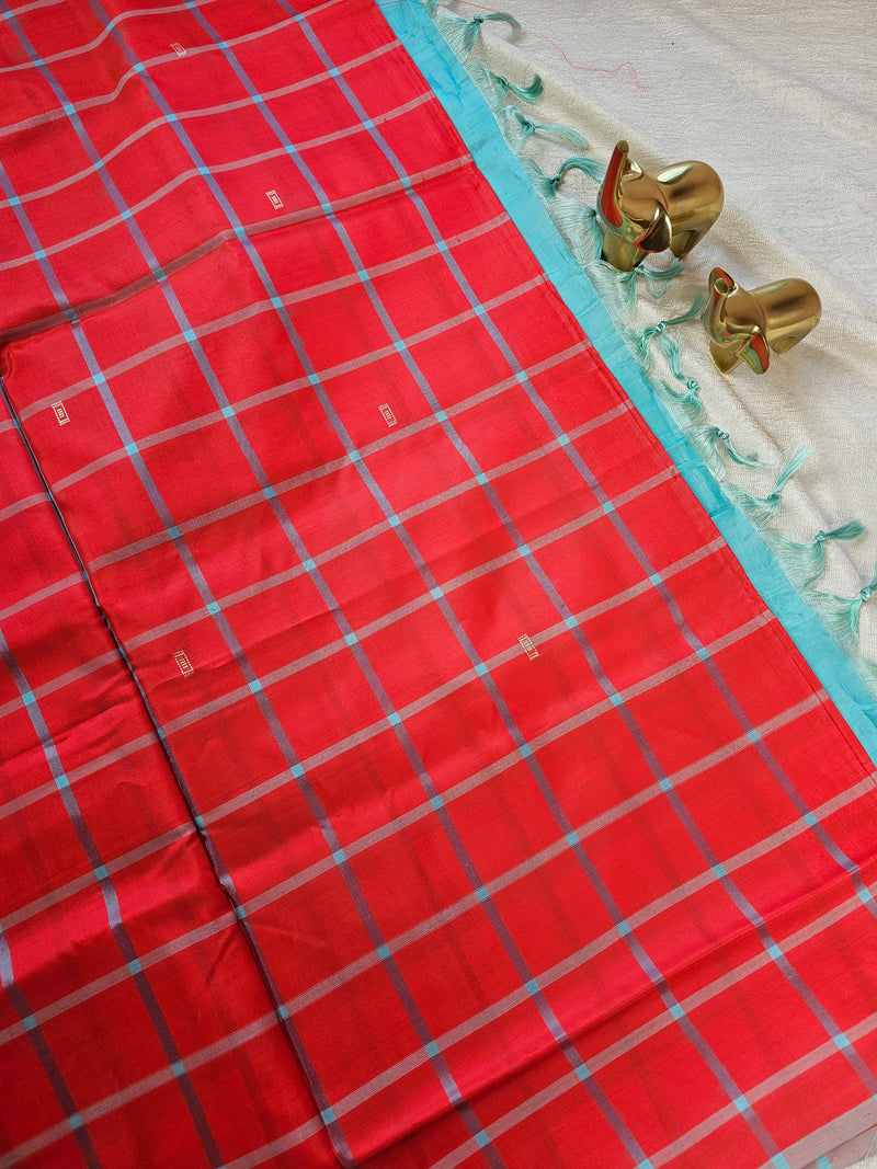 Chinnalampattu Saree - Red with Blue