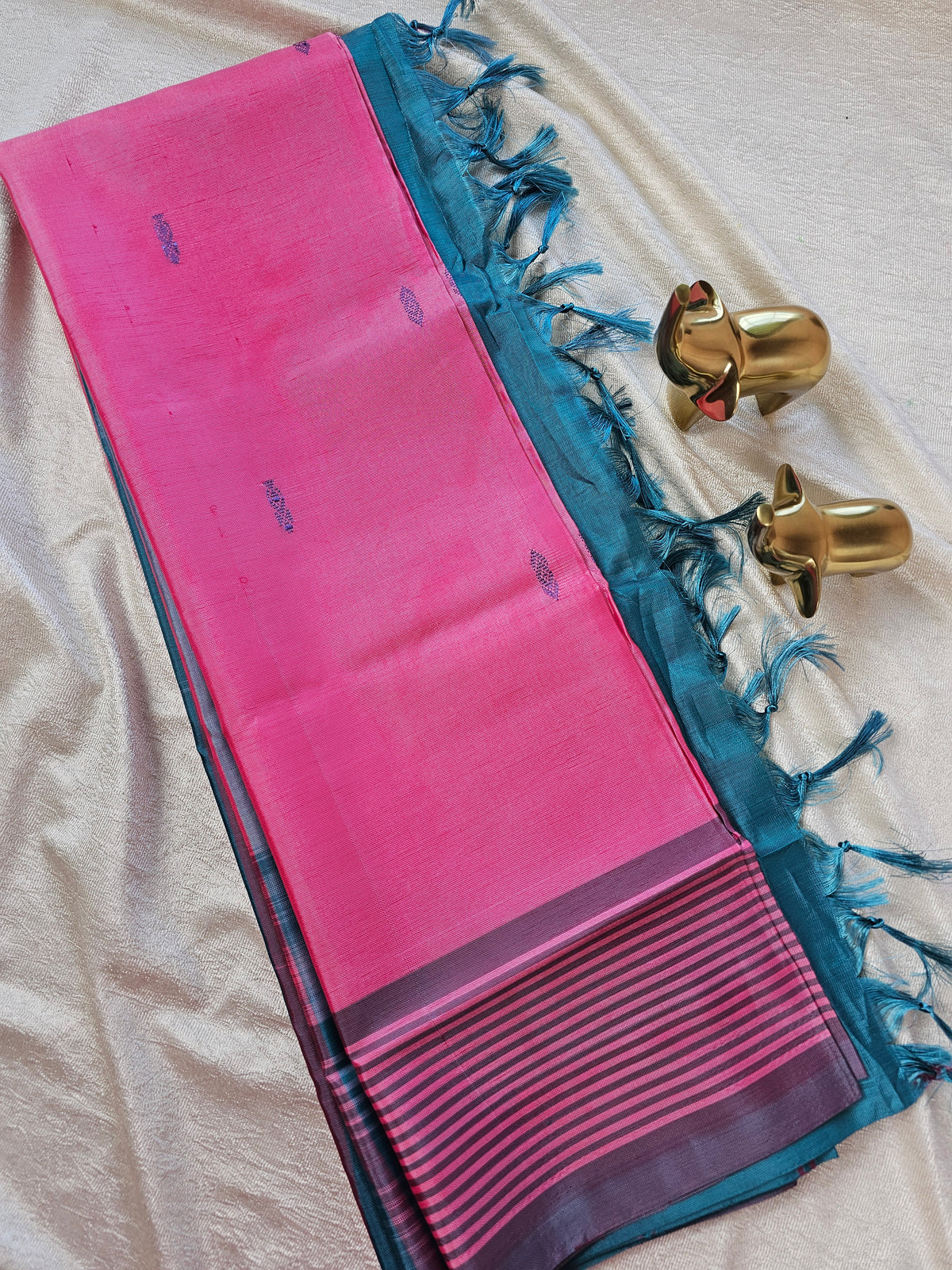 Chinnalampattu Saree - Pink with Peacock Green