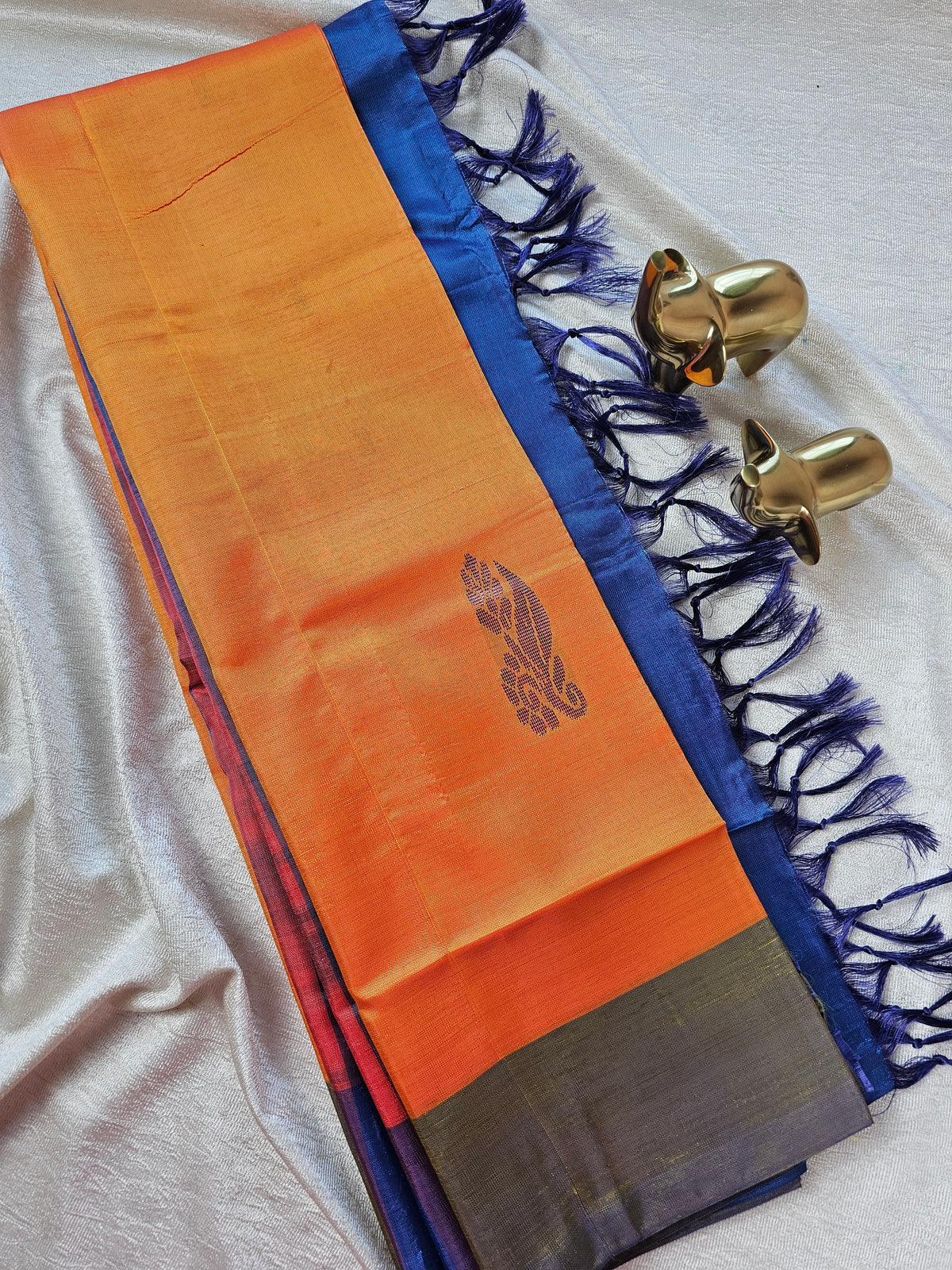 Chinnalampattu Saree - Dual Shade Orange with Blue