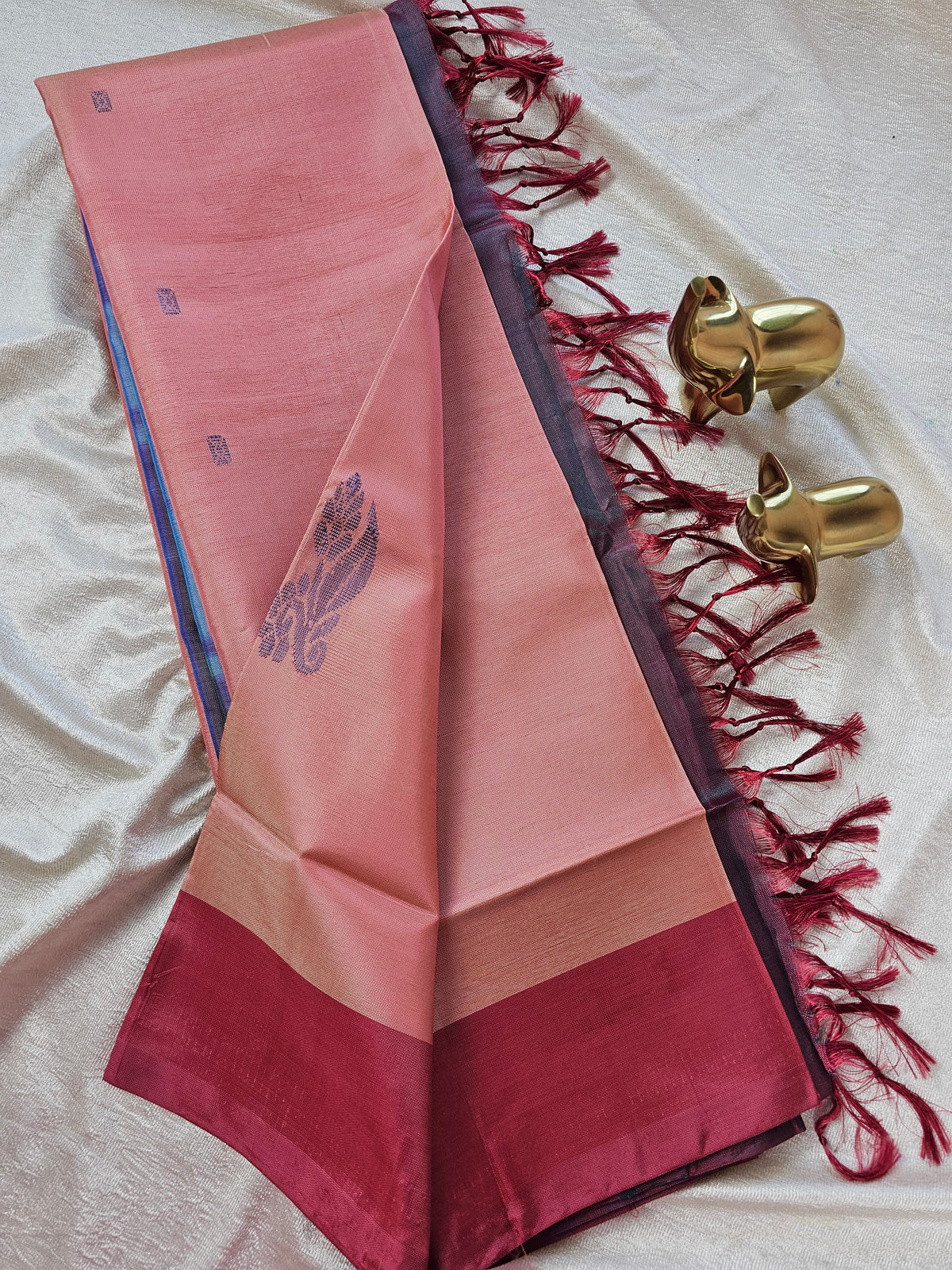 Chinnalampattu Saree - Pastel Maroon with Dark Maroon