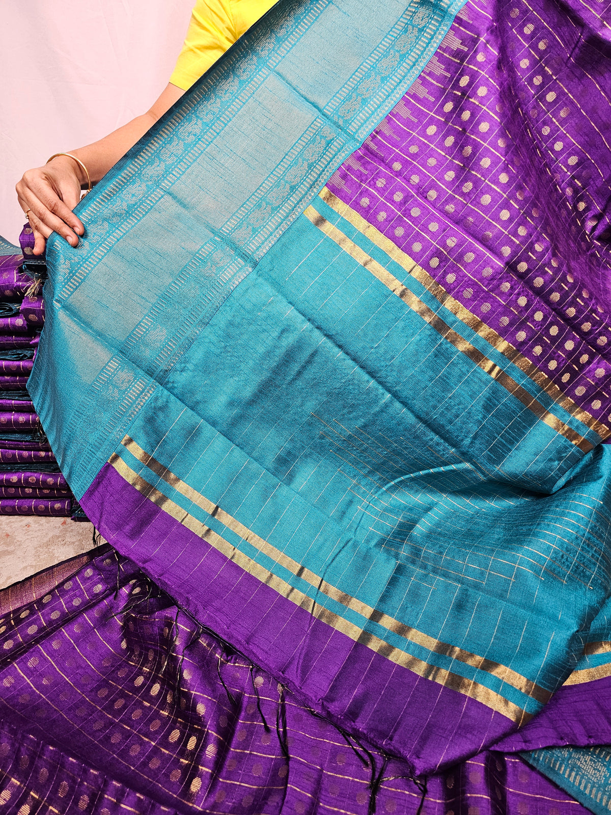 Semi Raw Silk Saree - Purple with Blue