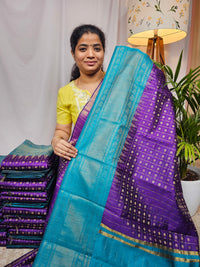 Semi Raw Silk Saree - Purple with Blue