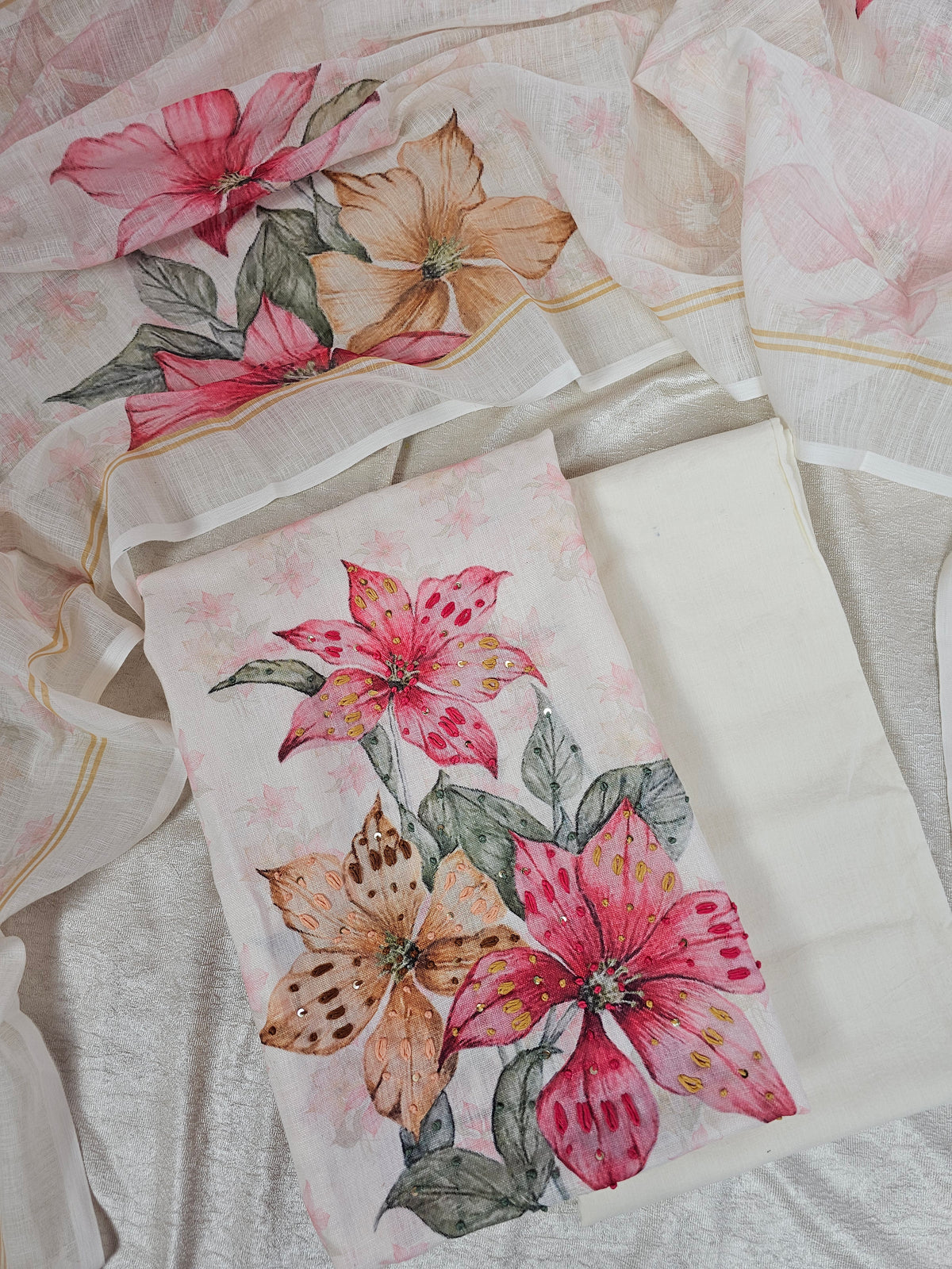 Linen Unstitched Salwar - Off-white