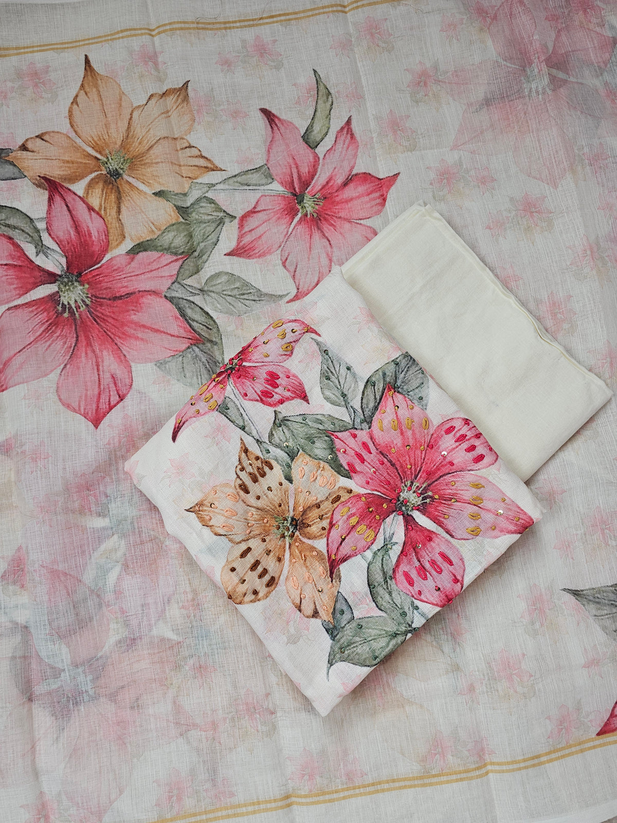 Linen Unstitched Salwar - Off-white