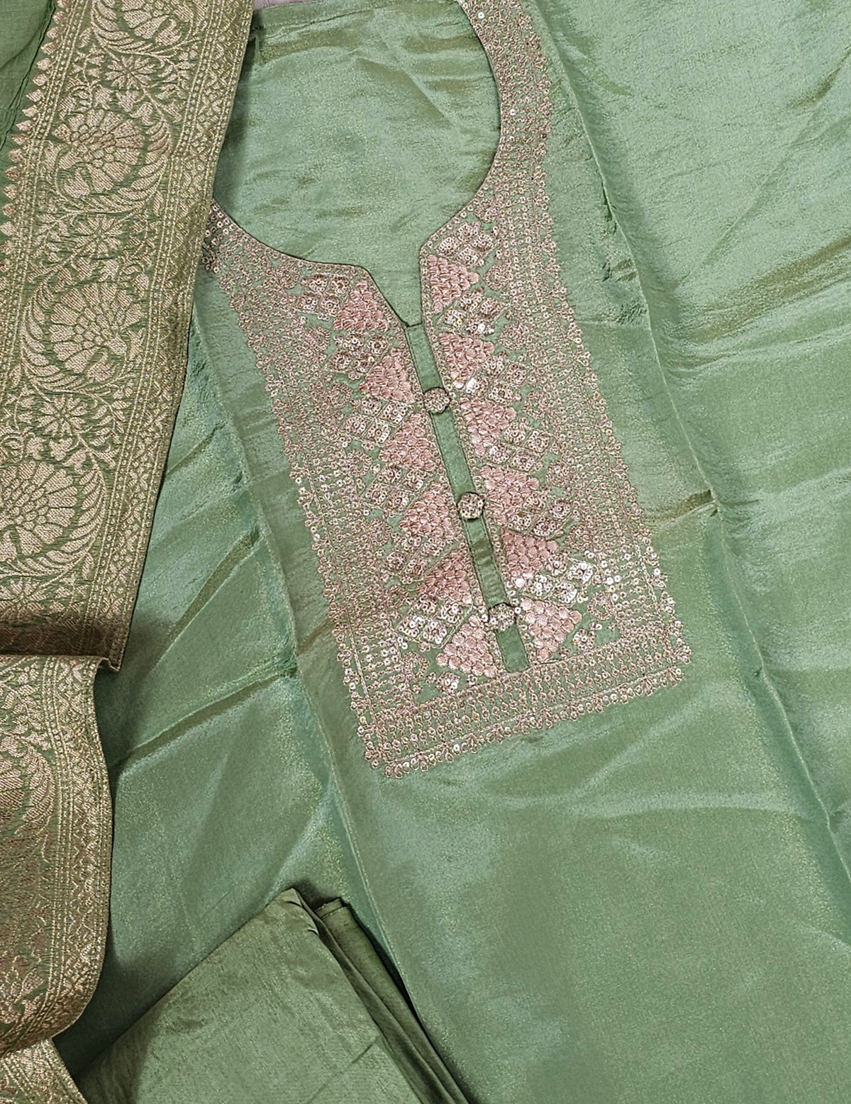 Tissue Silk Unstitched Salwar - Green