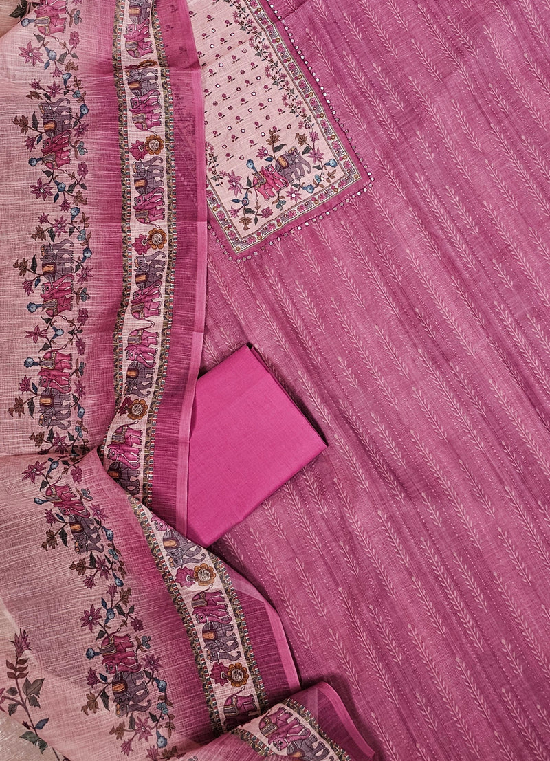 Semi Tussar Unstitched Salwar - Pink