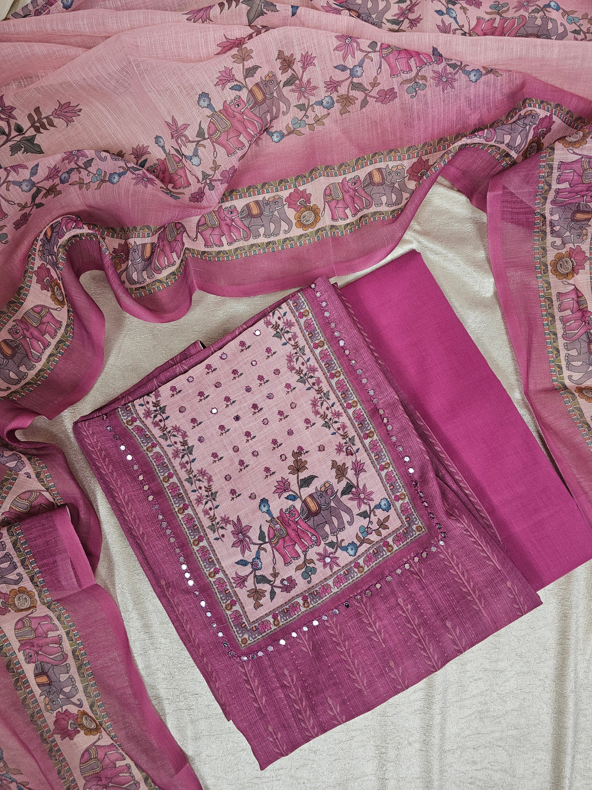 Semi Tussar Unstitched Salwar - Pink