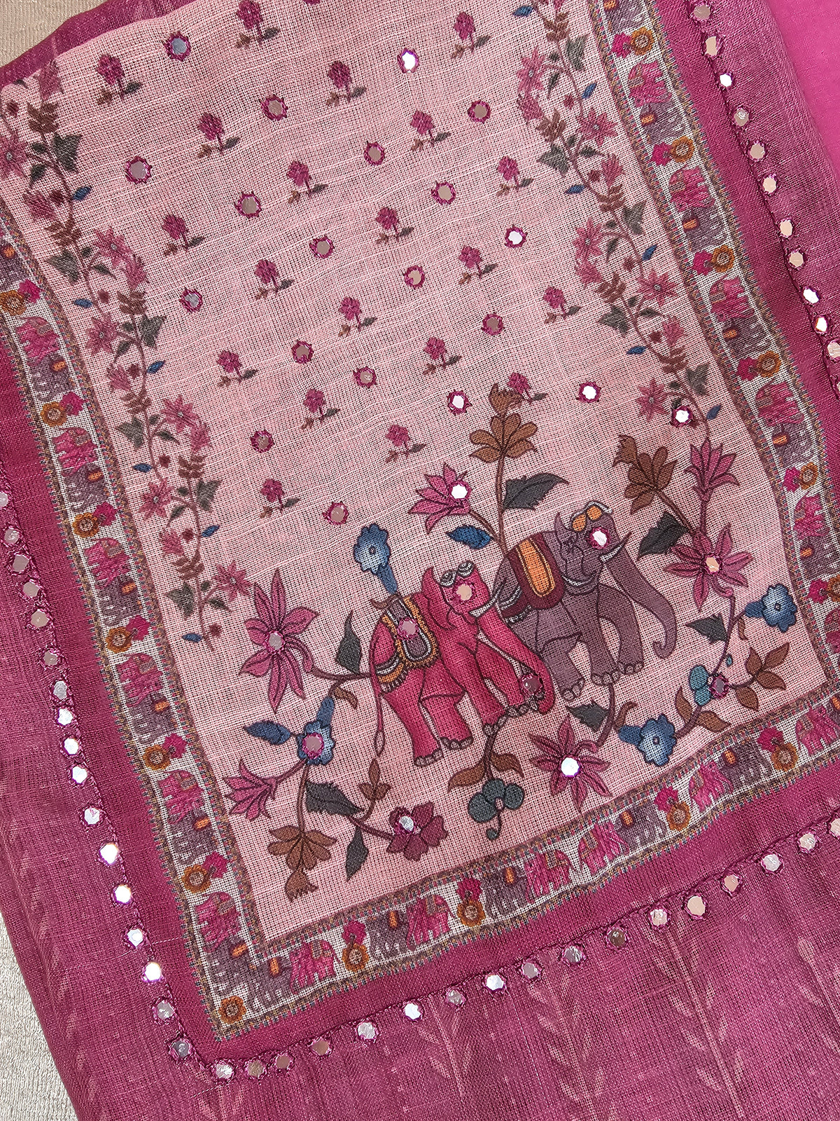 Semi Tussar Unstitched Salwar - Pink