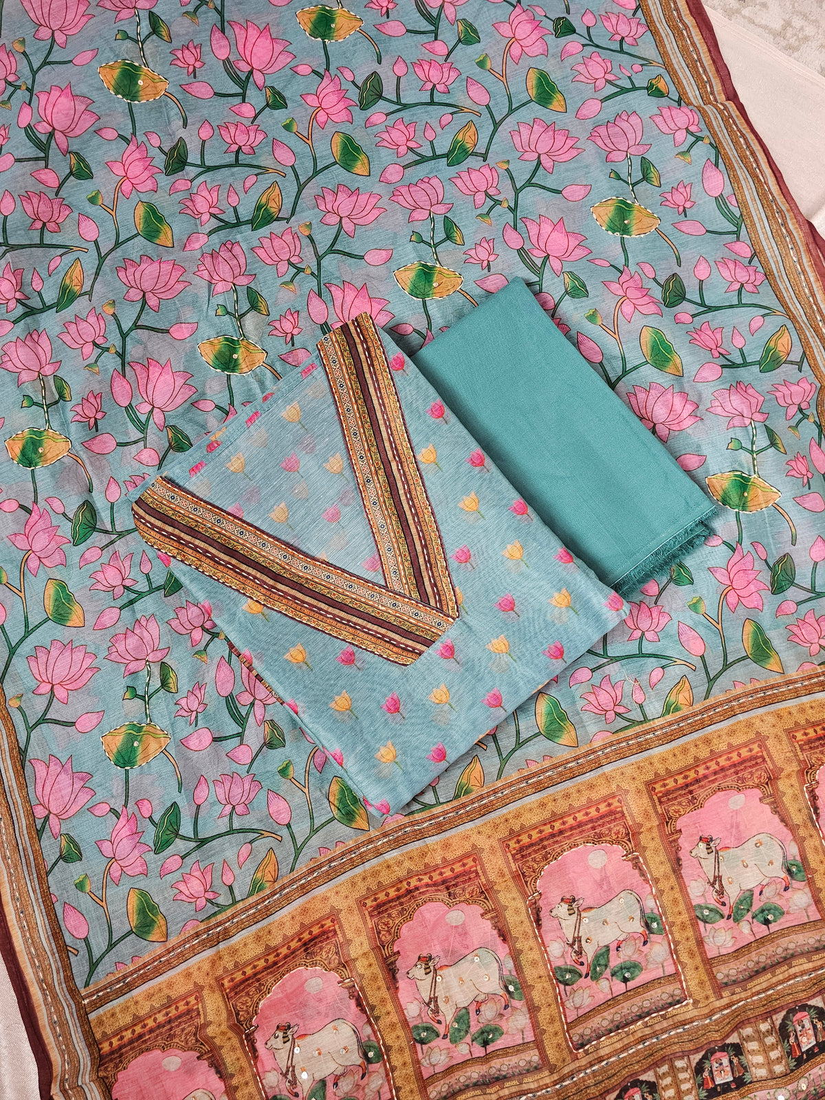 Chanderi Unstitched Salwar - Off-white