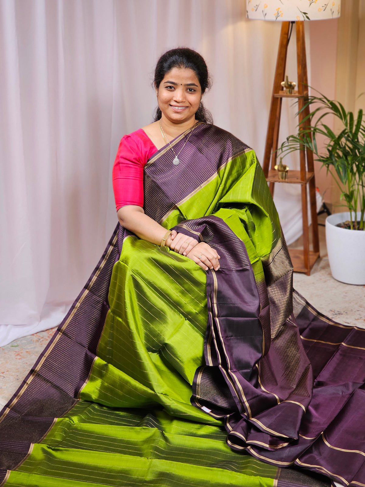 Classical Kanjivaram Pattern Pure Handloom Soft Silk Saree - Green with Brown