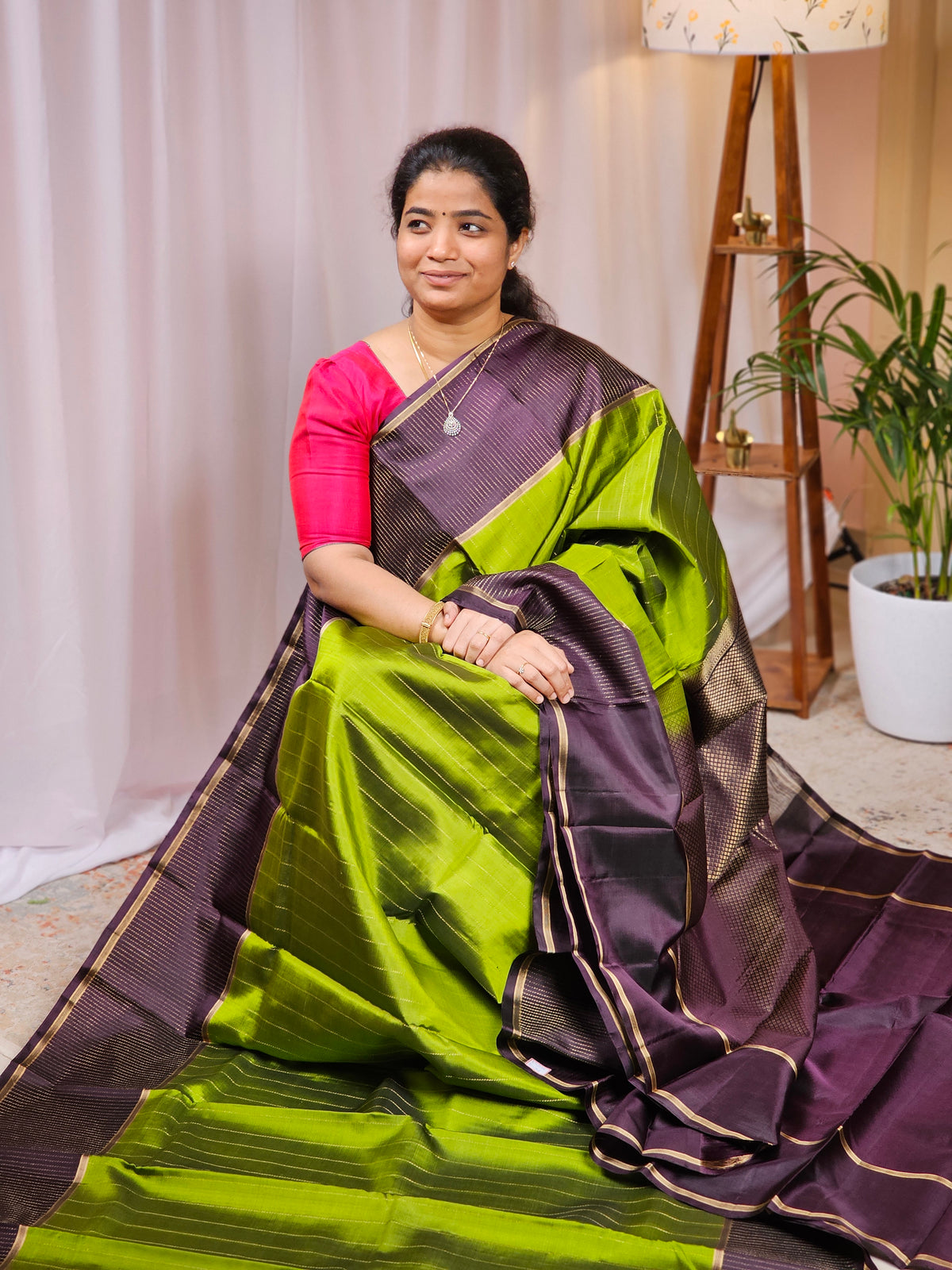 Classical Kanjivaram Pattern Pure Handloom Soft Silk Saree - Green with Brown