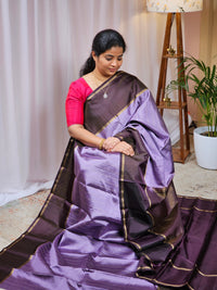 Classical Kanjivaram Pattern Pure Handloom Soft Silk Saree - Lavender with Brown