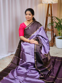 Classical Kanjivaram Pattern Pure Handloom Soft Silk Saree - Lavender with Brown