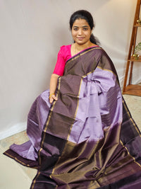 Classical Kanjivaram Pattern Pure Handloom Soft Silk Saree - Lavender with Brown