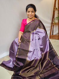 Classical Kanjivaram Pattern Pure Handloom Soft Silk Saree - Lavender with Brown