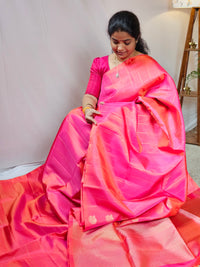 Classical Kanjivaram Pattern Pure Handloom Soft Silk Saree - Dual Shade Peachish Pink