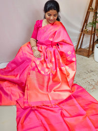 Classical Kanjivaram Pattern Pure Handloom Soft Silk Saree - Dual Shade Peachish Pink