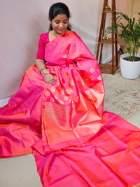 Classical Kanjivaram Pattern Pure Handloom Soft Silk Saree - Dual Shade Peachish Pink