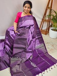 Classical Kanjivaram Pattern Pure Handloom Soft Silk Saree - Purple with Dark Purple