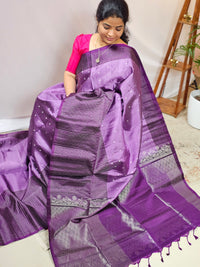 Classical Kanjivaram Pattern Pure Handloom Soft Silk Saree - Purple with Dark Purple