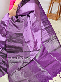 Classical Kanjivaram Pattern Pure Handloom Soft Silk Saree - Purple with Dark Purple