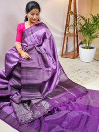 Classical Kanjivaram Pattern Pure Handloom Soft Silk Saree - Purple with Dark Purple