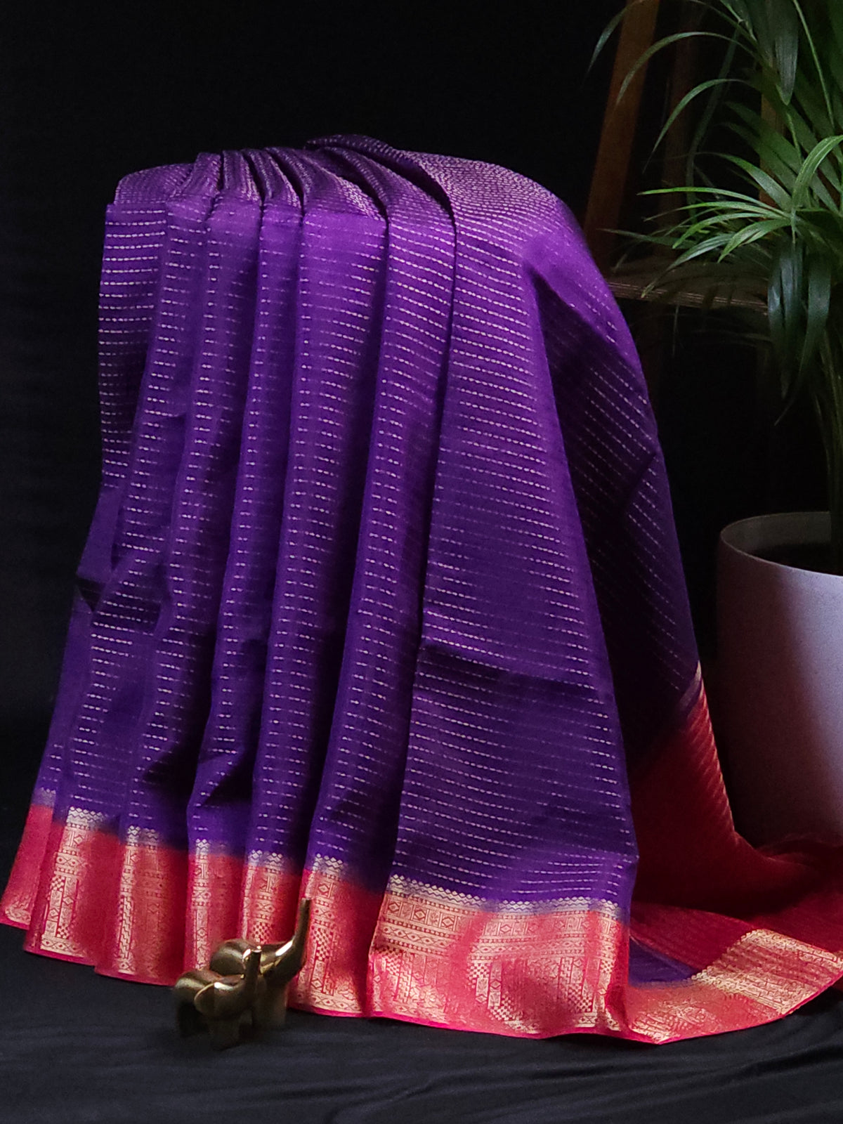 Semi Katna Silk Saree - Purple with Pink