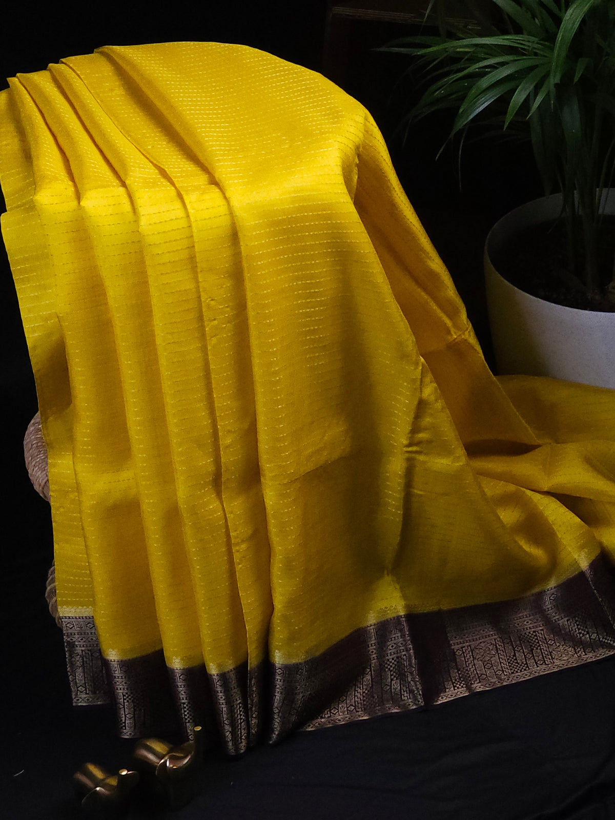 Semi Katna Silk Saree - Yellow with Purple