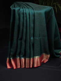 Semi Katna Silk Saree - Green with Dark Red