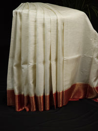 Semi Katna Silk Saree - Off-white with Red