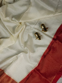 Semi Katna Silk Saree - Off-white with Red